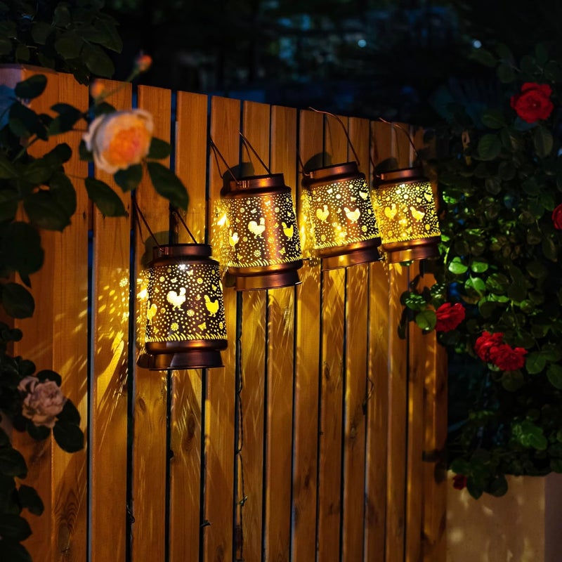 EZTZEN 2 Pack Solar Chicken Lanterns Outdoor Waterproof Hanging Lights for Garden Decor, Yard, Patio, Lawn, Tabletop, Pathway, Landscape - Metal Decorative LED Gifts for Women Men - Image 3